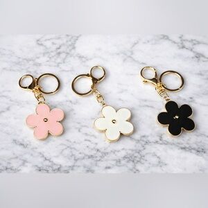Elegant Floral Keychain Set - Pink, White, Black